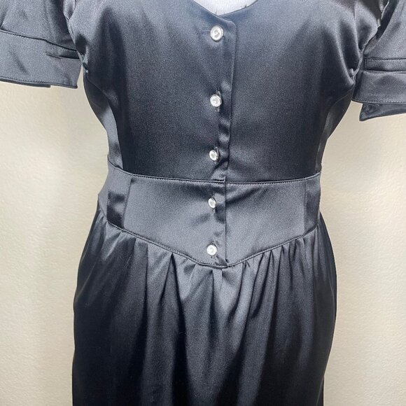 Guess Vintage Black Satin Empire Waist Mini Dress Puffed Sleeves Keyhole Neck 5 - Picture 3 of 13